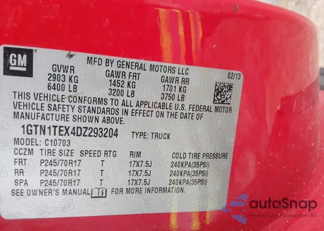 2013 GMC Sierra 1500 Work Truck from USA, damaged, VIN 1GTN1TEX4DZ293204